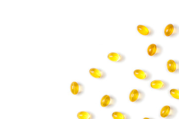 Close up of  oil filled capsules suitable for: fish oil, omega 3, omega 6, omega 9,  vitamin A, vitamin D, vitamin D3, vitamin E - Image