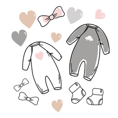 Obraz premium Set of hand drawn baby girl and boy. Cartoon sketch style doodle for icon, banner
