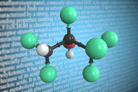 Hexafluoro 2 propanol scientific molecular model, 3D rendering