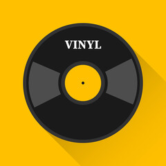 Vintage vinyl black record on a white background. Musical vinyl record icon. Vector illustration.