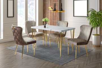 3D rendering of neoclassical Dining room interior. interior design 