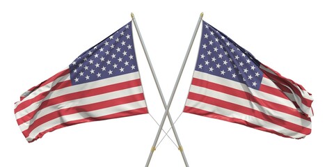 Isolated flags of the USA on white background. 3D rendering