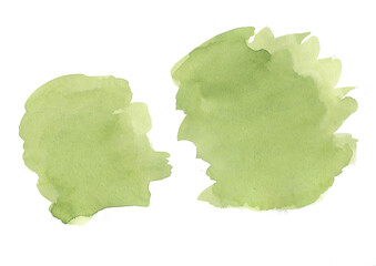 Set Watercolor abstract green gradient blots on white background. Colorful isolated grunge Blots