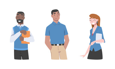 Cheerful young people. Set of multicultural students or employees cartoon vector illustration