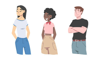 Set of multicultural students or employees cartoon vector illustration