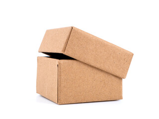 Close-up of an open cardboard box. Side view