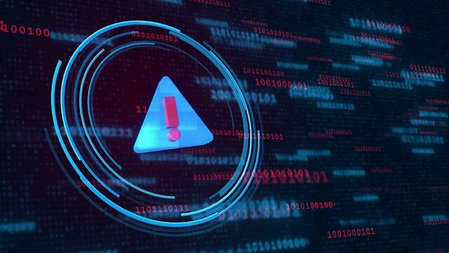 Warning error exclamation mark Failed Systems Computer Hazard Symbols Hacking Errors Cyberpunk Loop Animation. Red Background with Binary Code Numbers. Data Breach, Malware, Cyber Attack, Hacking
