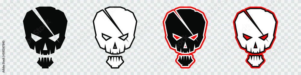 Wall mural Aggressive skull with scar icon. Comic style illustration. T-shirt print for Horror or Halloween. Hand drawing illustration isolated on white background. Vector EPS 10.	 - Wall murals