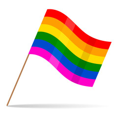 Rainbow, rainbow icon with clouds on a blue background. Cartoon, vector illustration.