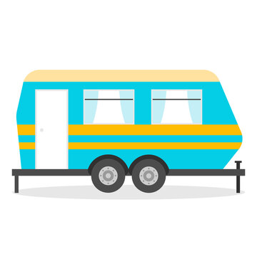 Children's toy trains with wagons. Set of children's, cartoon, toy locomotives. Car trailer, car van, motor home. Vector, cartoon illustration. Vector.