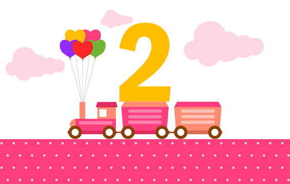 Festive banner in the form of a toy train pulling wagons on a white background with balloons. Vector. cartoon illustration.