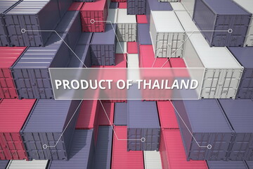 Shipping containers with goods from Thailand. Production related 3D rendering