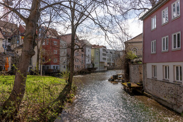 Old historic houses at river Gera in Erfurt. Thuringia. Germany