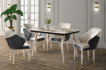 3D rendering of neoclassical Dining room interior. interior design 