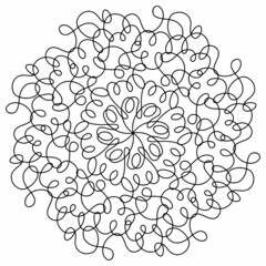 Hand drawn spider web mandala isolated on white background. Cute doodle squid, octopus, tentacles, alien, hive, dreamcatcher. Coloring page for adult and kids. Scribble ink line art. Antistress book