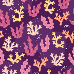Vector seamless pattern with algae in cartoon style.