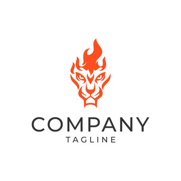 Abstract Beast Animal Lion Head and tiger Fire Flame Logo Icon vector Illustration