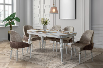 Fototapeta na wymiar 3D rendering of neoclassical Dining room interior. interior design 