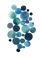 Акварельный элемент дизайна круг, шар,  абстракция, темно-синий, оттенки синего  цвета,  иллюстрация изолированные на  прозрачном фоне