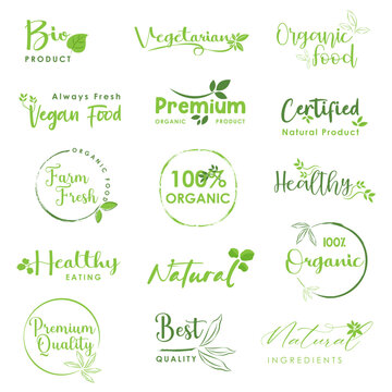 Organic food, natural product and healthy life labels and badges collection for food market, organic products, natural product promotion and premium quality for food and drink. 