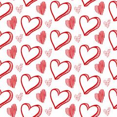 Cute hand drawn Valentine's hearts seamless pattern background. Decorative doodle love heart shape in sketch style. Scribble ink hearts icon for wedding design, wrapping, ornate and greeting cards