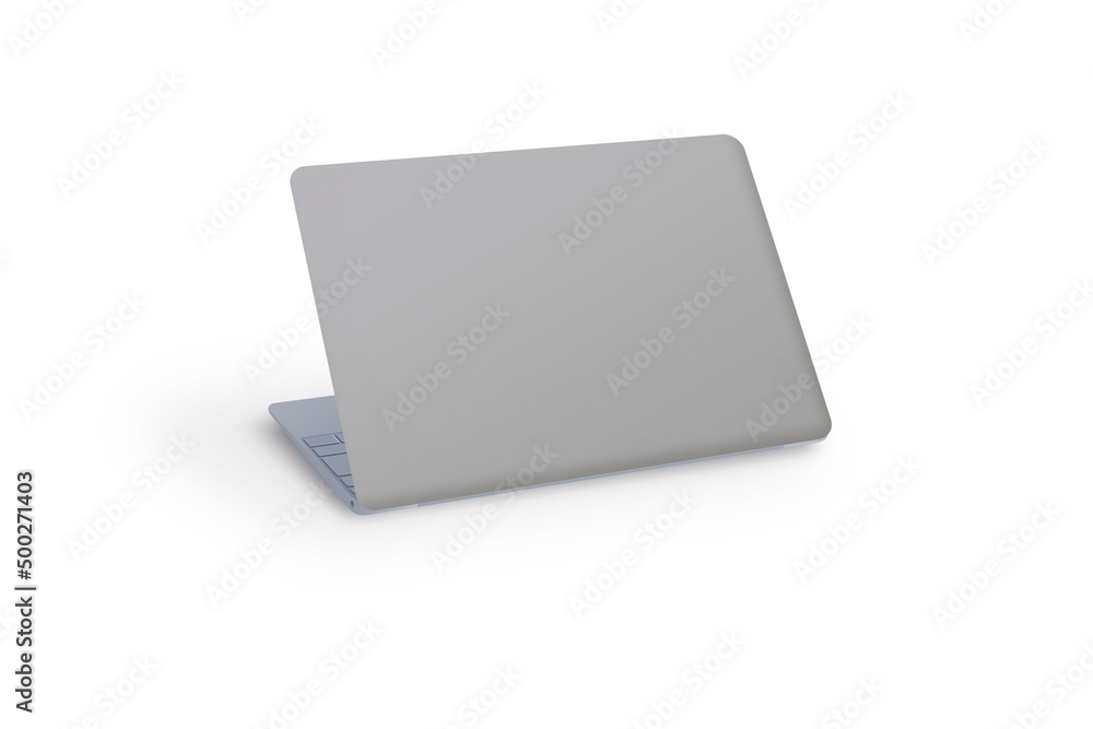 Poster the back side of the laptop mockup is isolated on a white background.3d rendering.