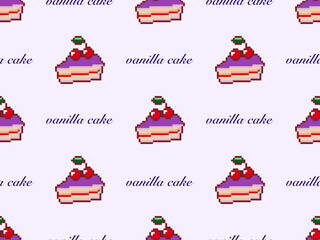 Cake cartoon character seamless pattern on purple background.Pixel style