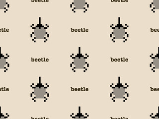 Beetle cartoon character seamless pattern on brown background.Pixel style