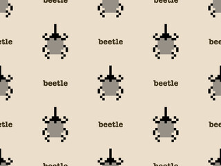 Beetle cartoon character seamless pattern on brown background.Pixel style