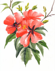 Hot red hibiscus original watercolor painting - 500271818