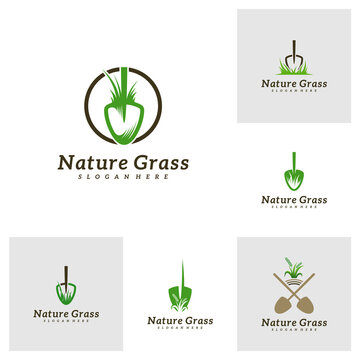 Set of Gardening logo design vector, Creative Grass logo design Template Illustration