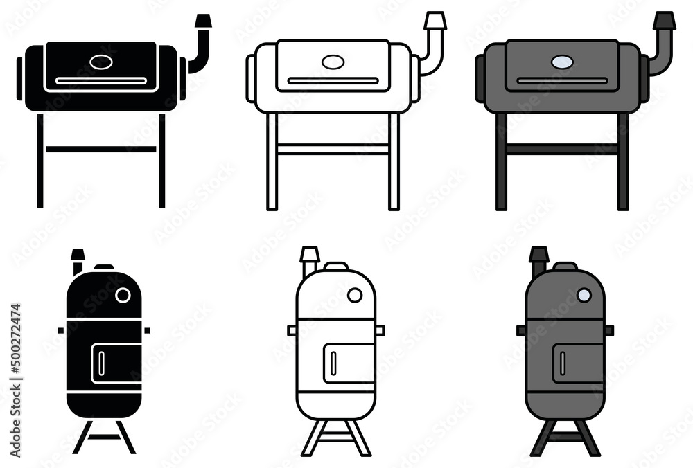 Wall mural Meat Smoker Clipart Set - Outline, Silhouette and Color