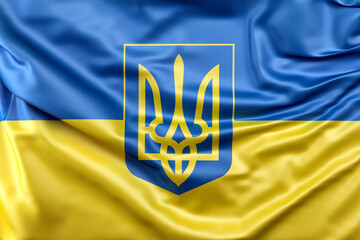 Silk Wavy Ukraine flag with the coat of  arms