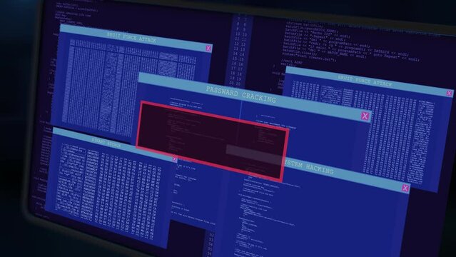 Data transfer Progress Access Denied Warning Message transfer Complete Alert on Screen. Hackers stealing encrypted data attack, system breach, cyber crime. Elaborated hacking attack on screen