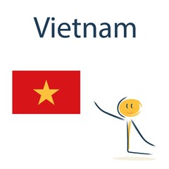 Character with the flag of Vietnam. Teaching children geography and countries of the world