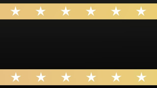 Plain background with gold banners and white stars moving across like a newsreel
