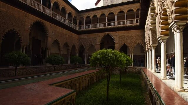 Patio de las Doncellas, or The Courtyard of the Maidens, Real Alcazar, Seville, Andalusia, Spain