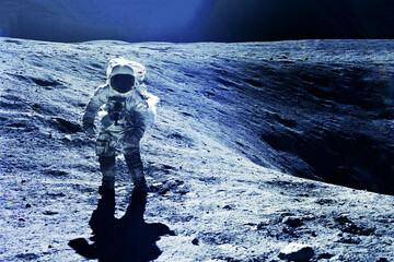 The astronaut goes across the Moon, in a white space suit Elements of this image were furnished by NASA