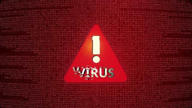 Virus Warning Error Alart Danger Digital Noise Glitch Effect Tv Screen Loop Background. System Error Security, Hacking Alert, Cyber Crime Attack Computer Distortion Message . Cyber security concept