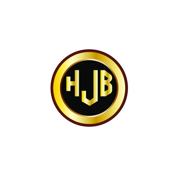 HJB letter circle logo design. HJB letter logo design with black background. HJB creative letter logo with gold colors.
