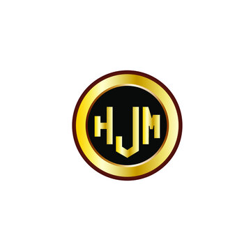 HJM letter circle logo design. HJM letter logo design with black background. HJM creative letter logo with gold colors.
