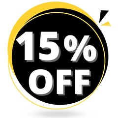 15%Off with black and yellow discount sticker banner 