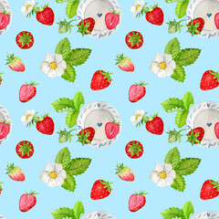 Seamless watercolor  pattern with strawberry 
