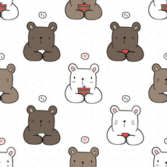 Seamless pattern with cute polar bear and bear cartoon on white background