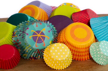 Colorful Cupcake Liners or Wrappers Group in Orange, Yellow, Red and Blue