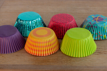 Colorful Mod Cupcake Liners Face Down on Cutting Board