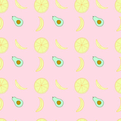 Design elements for baby textile or clothes. Hand drawn doodle repeating delicacies. Tropical wallpaper