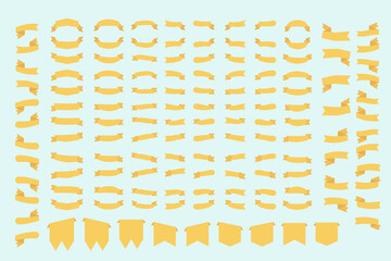 set of yellow ribbons in flat style on a light blue background. ribbons for text
