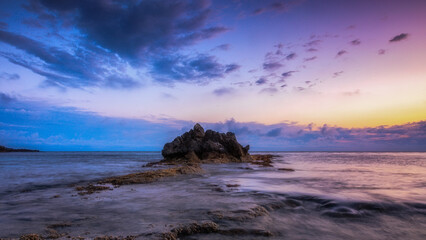 Sicilian morning coastal landscape near Mondello, Palermo in spring Italy in Europe at sunrise