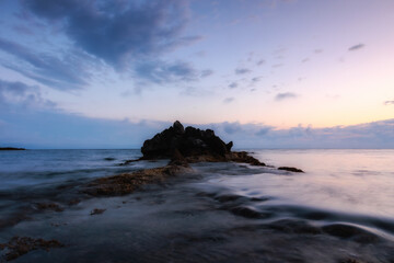 Fototapeta na wymiar Sunrise at the Coast of Sicily at Capo Gallo, Mondello in spring Italy at the morning sea in Europe